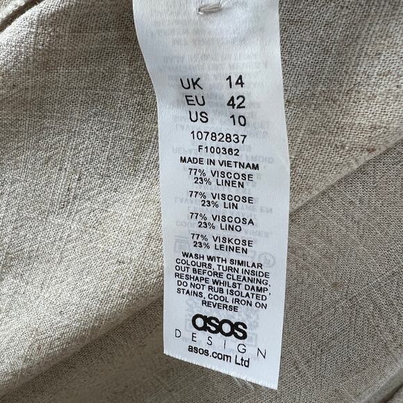 ASOS DESIGN Beige Linen Blend Long Sleeve Button-Up Collared Pocket Shirt 10T - Picture 7 of 8